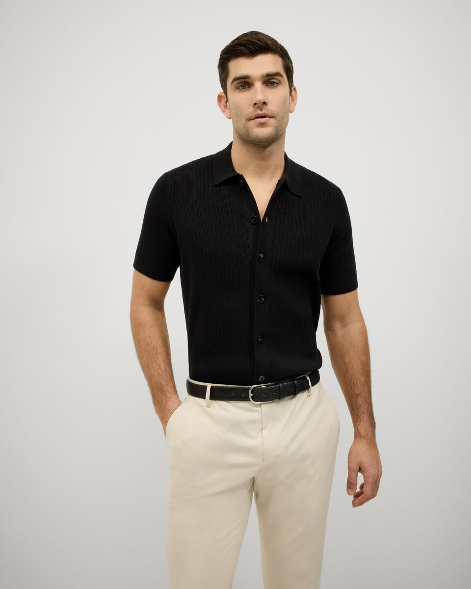 Textured Button-Through Knit, Black, hi-res